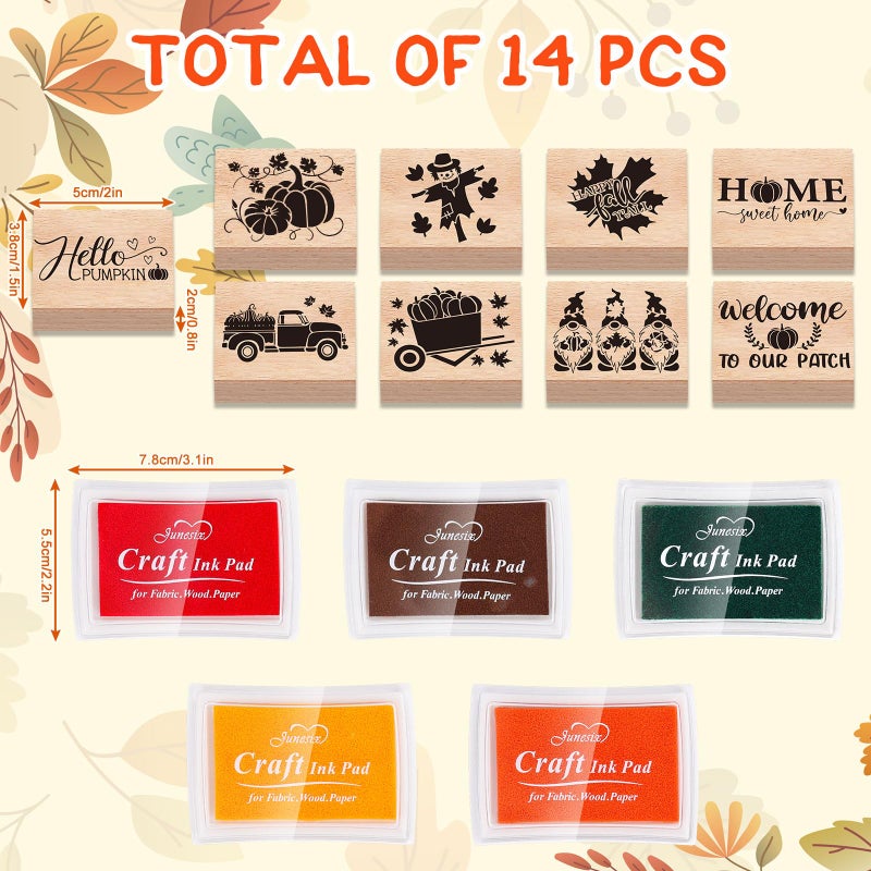 وولاين طوابع مطاطية خشبية من Whaline 9 قطع من طوابع مطاطية خشبية مع 5 ألوان وسادات حبر حرفية لخريف اليقطين جنوم DIY طوابع حرفية لتزيين حفلات عيد الشكر وصنع بطاقات القصاصات - Image 2